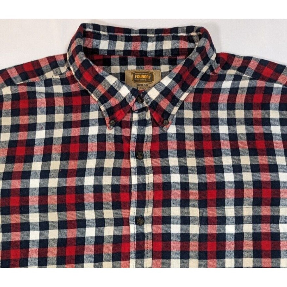 Foundry Men’s SuperSoft 3XLT Red Black White Button Hiking Outdoor Flannel Shirt
